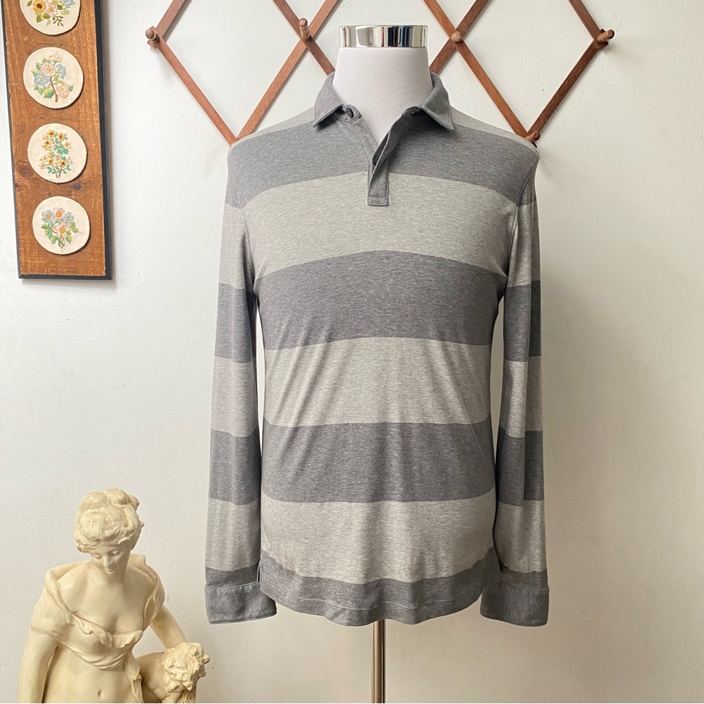 Banana Republic Luxury Touch Long Sleeve Striped Polo Shirt